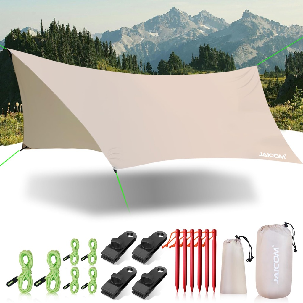 JAICOM Tent Tarp Waterproof - Rain Fly Camping Tarp Light Ripstop Fabric