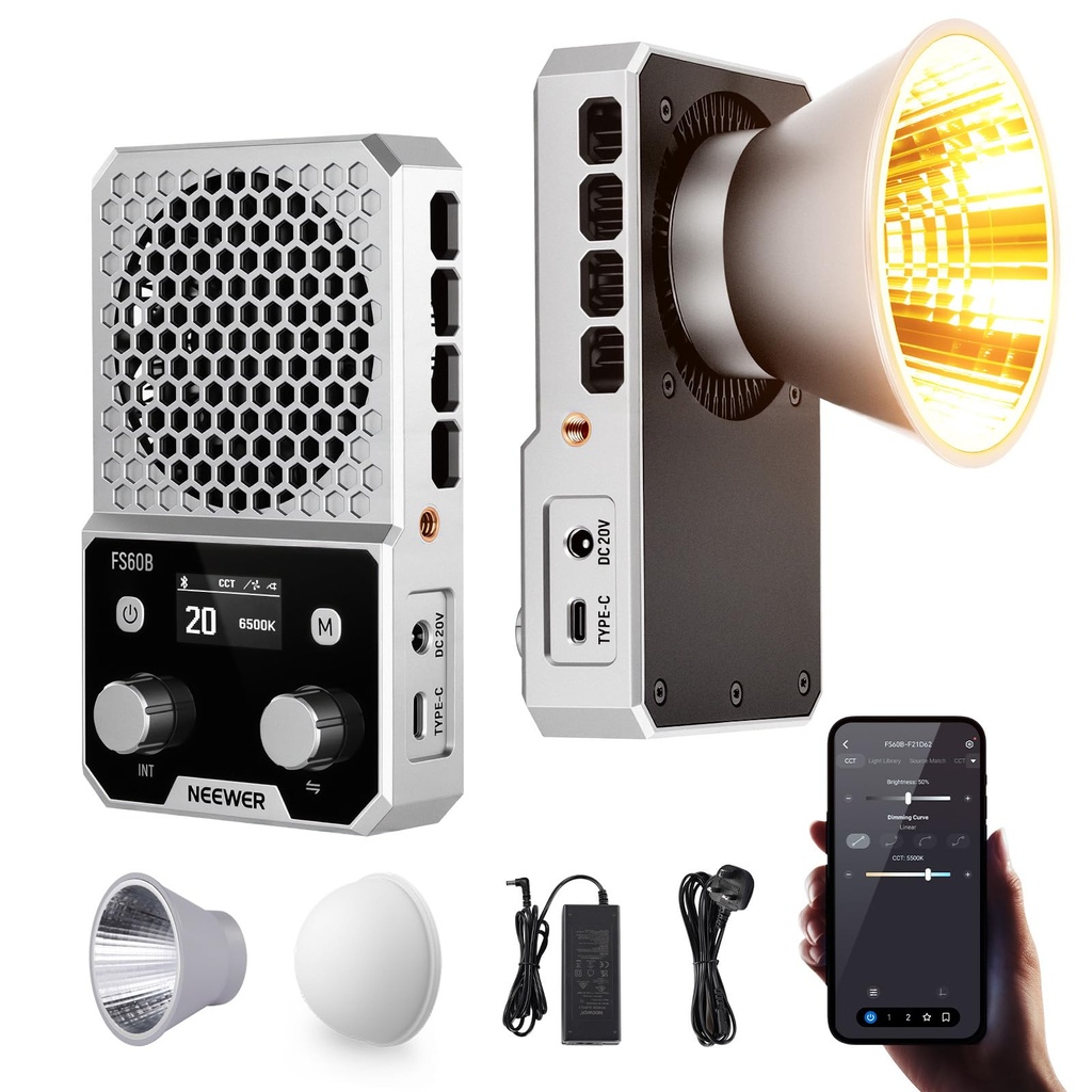 NEEWER 60W Compact Pocket Bi Color LED Light with APP & Panel Control, COB Continuous Outpu