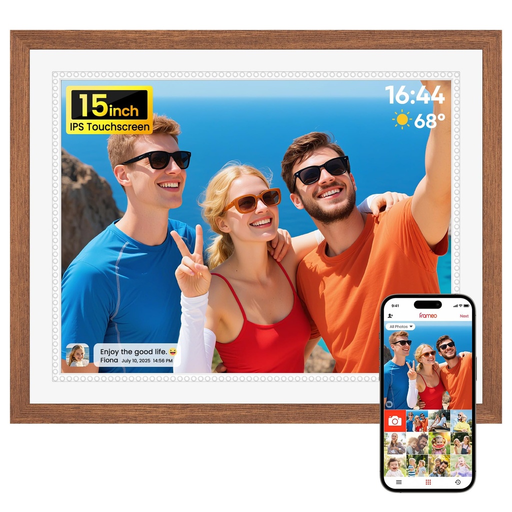 Frameo 15 Inch WiFi Digital Photo Frame with 32GB Memory, HD IPS Touchscreen Digital Pictur