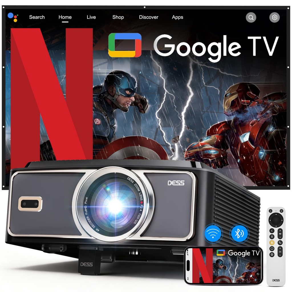 Smart 4K Projector with Official Google TV, 2200 ANSI Lumens Day-use Movie Projector, Auto