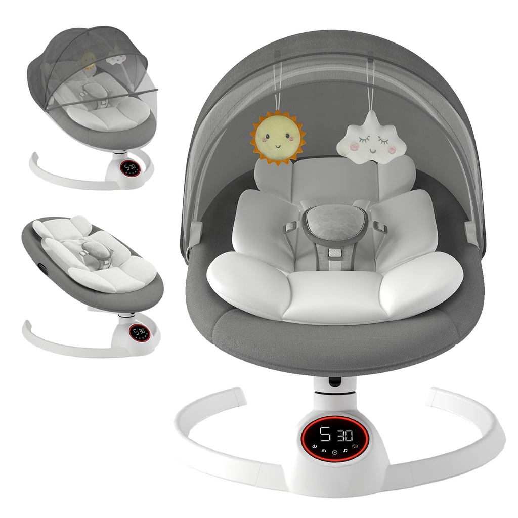Electric Baby Swing Chair from Birth, Bluetooth Bouncer with 5 Swing Speed, 3-Stage Timer a