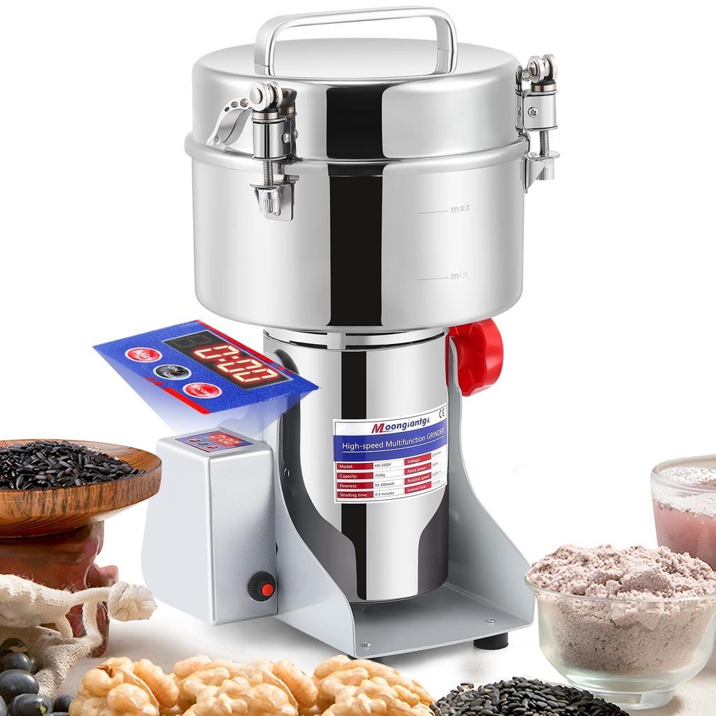 Moongiantgo LED Display Grain Grinder 2500g/5.5lb Spice Grinder Electric 3600W 36000RPM Gra