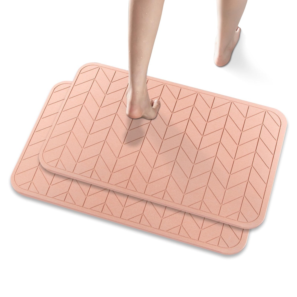 muzha 2 Pack Diatomaceous Earth Shower Mat, Stone Bath Mat, Nonslip Super Absorbent Fast-Dr