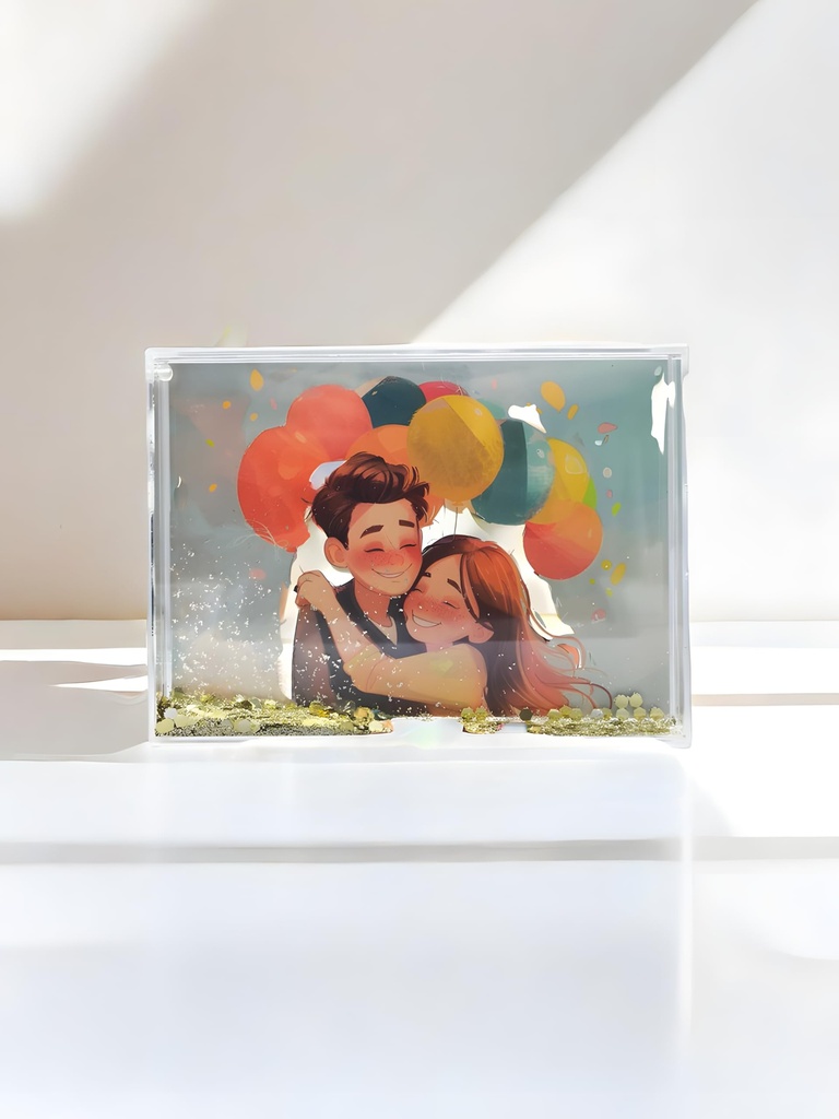 SH.DREAM Liquid Floating Water Gold Glitter Photo Frame with Glitter Liquid for Gift (5X7In