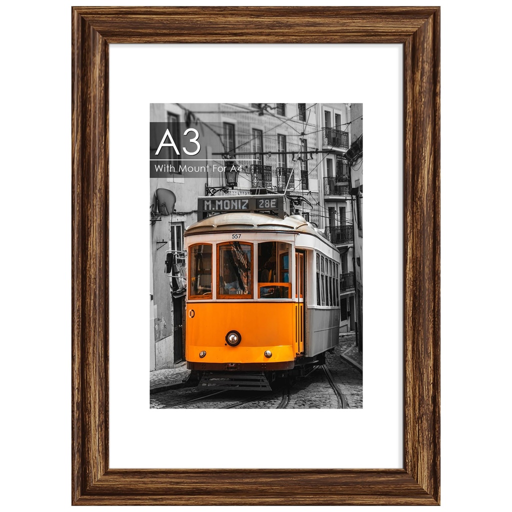 QPQIYIY A3 Brown Picture Frame, Engineered Wood and Plexiglass, A3 Frame with Mount for A4 P