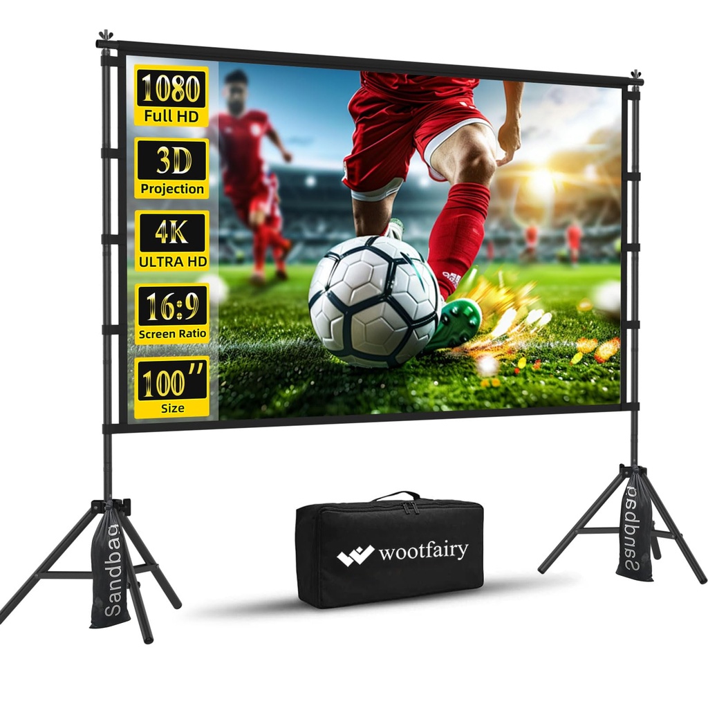 Wootfairy 100Inch Projector Screen with Stand, Portable and Foldable Screen