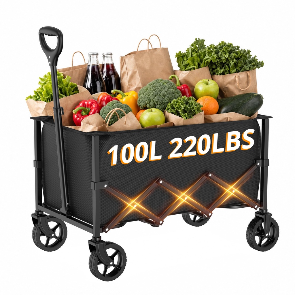 RYGEO 100L Festival Trolley on Wheels, Folding Wagon, Portable Camping Cart, Collapsible Fo