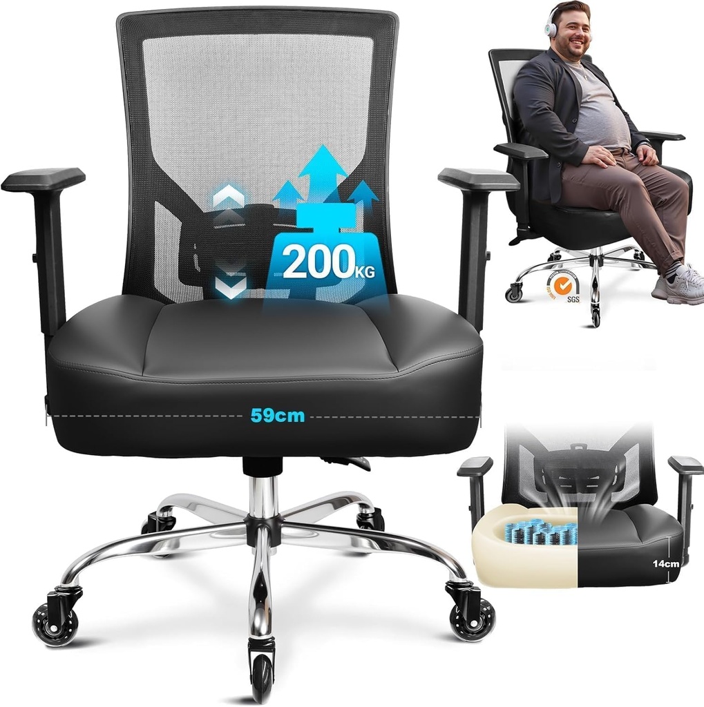 MELOKEA 440LBS/200KG Heavy Duty Office Chair, Extra Wide and Thick Spring Cushion Ergonomic