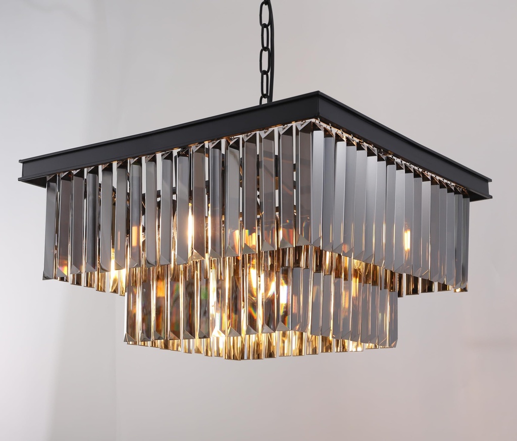 Wellmet Modern Crystal Chandelier, 9 Lights Square Black Farmhouse Chandeliers with K9 Crys
