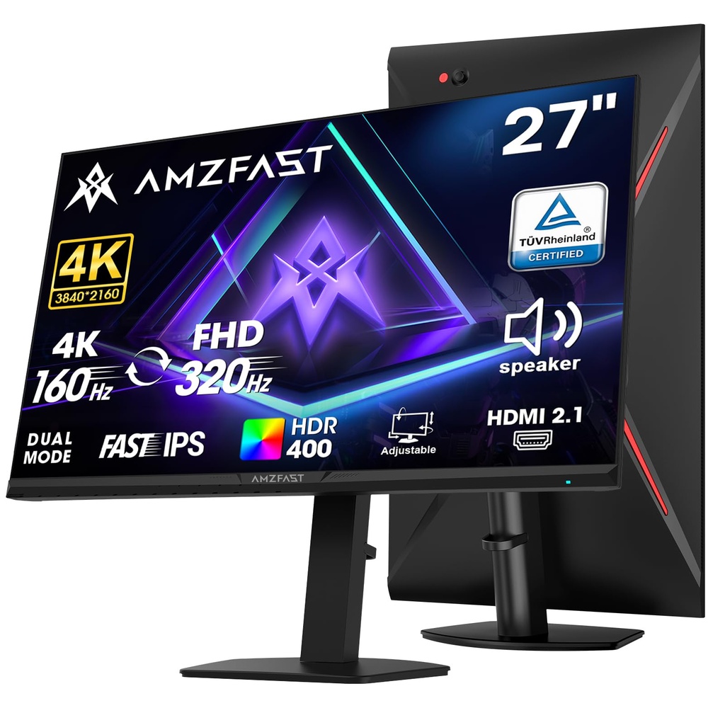 Amzfast 4K Gaming Monitor 27 Inch, 4K UHD 3840x2160 Fast IPS, Dual Mode 4K@160Hz/FHD@320Hz,