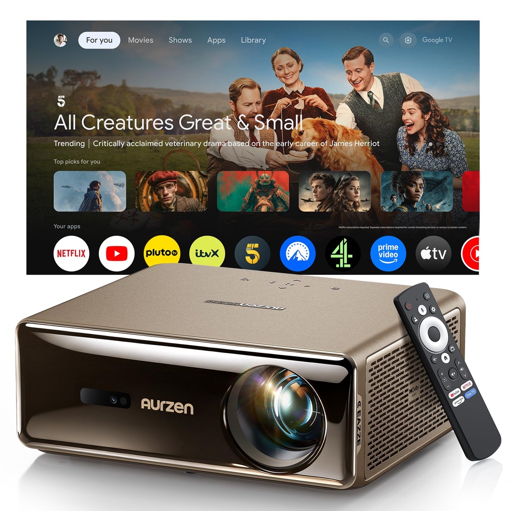 Aurzen EAZZE D1 MAX Smart Projector, 1000 ANSI, 4K Supported, Google TV MAX