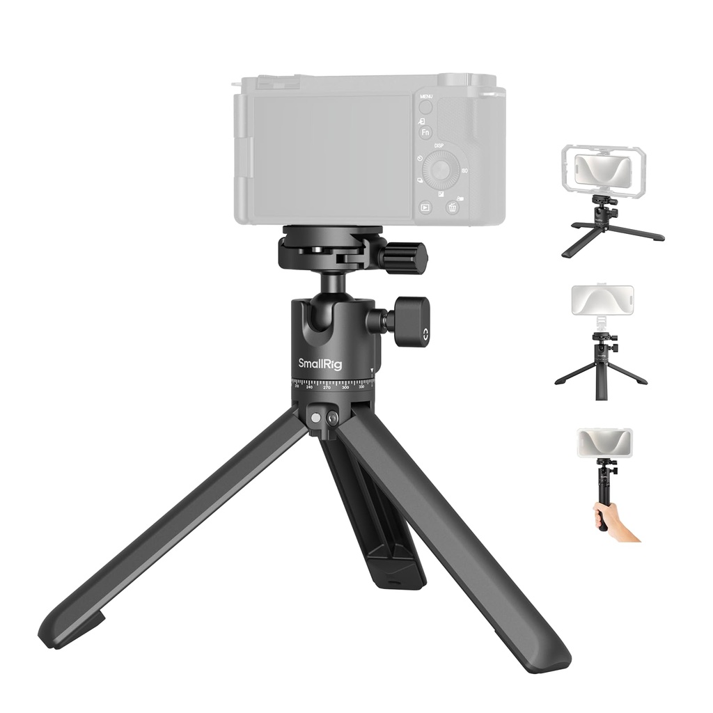 SMALLRIG Portable Mini Desktop Tripod, Aluminum Alloy Compact Small Tabletop Tripod with 36