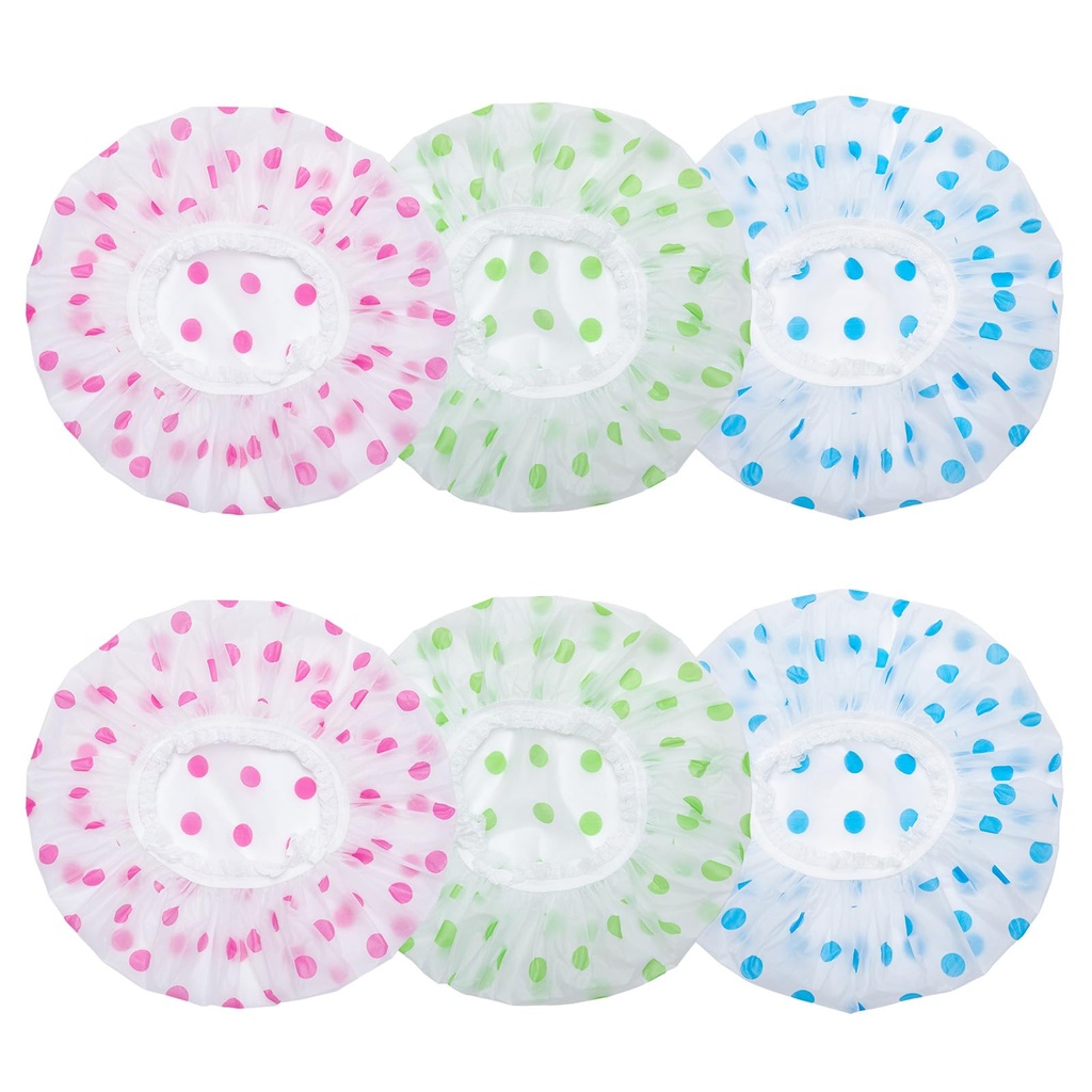 MOSOSA 6 Pcs Shower Caps for Women, Reusable Shower Caps, Elastic Band Waterproof Hair Cap