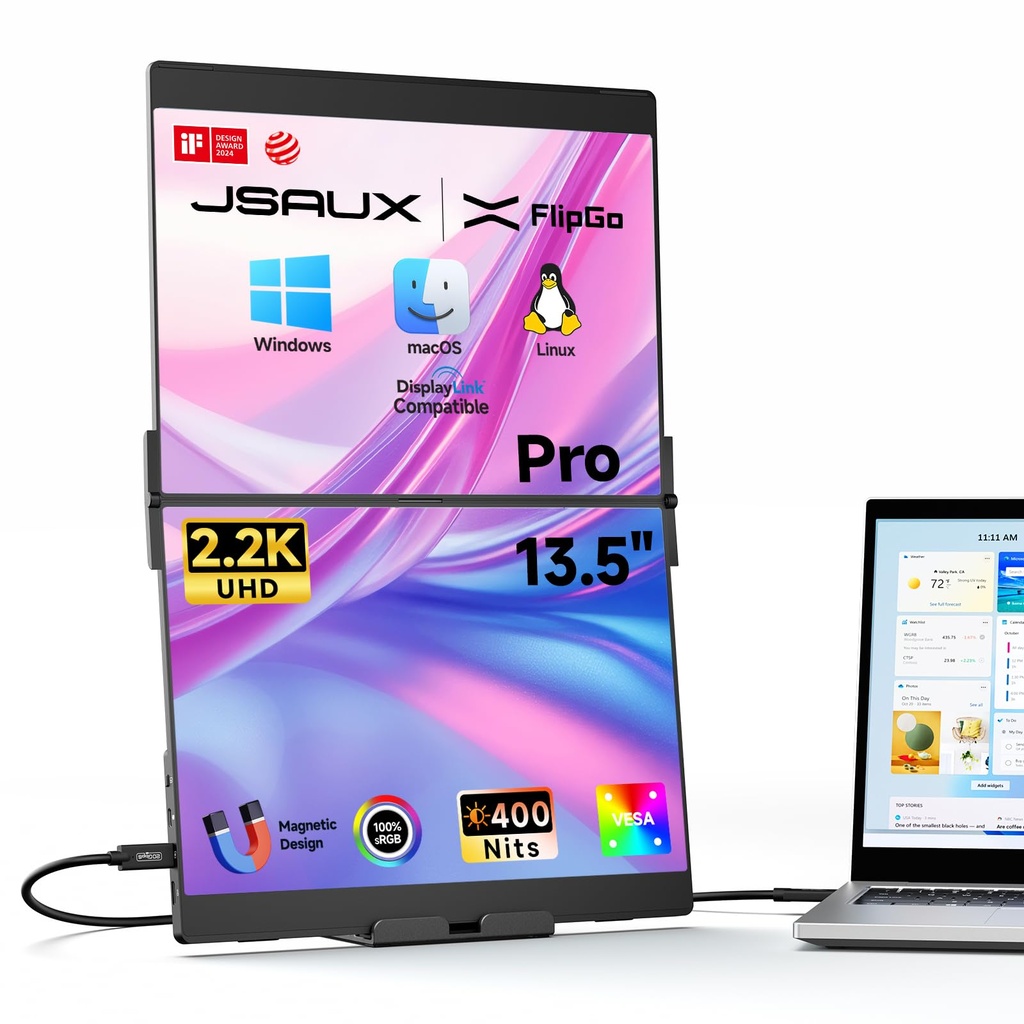 FlipGo Pro 13.5" Dual Portable Monitor, 2.2K Triple Laptop Screen Extender