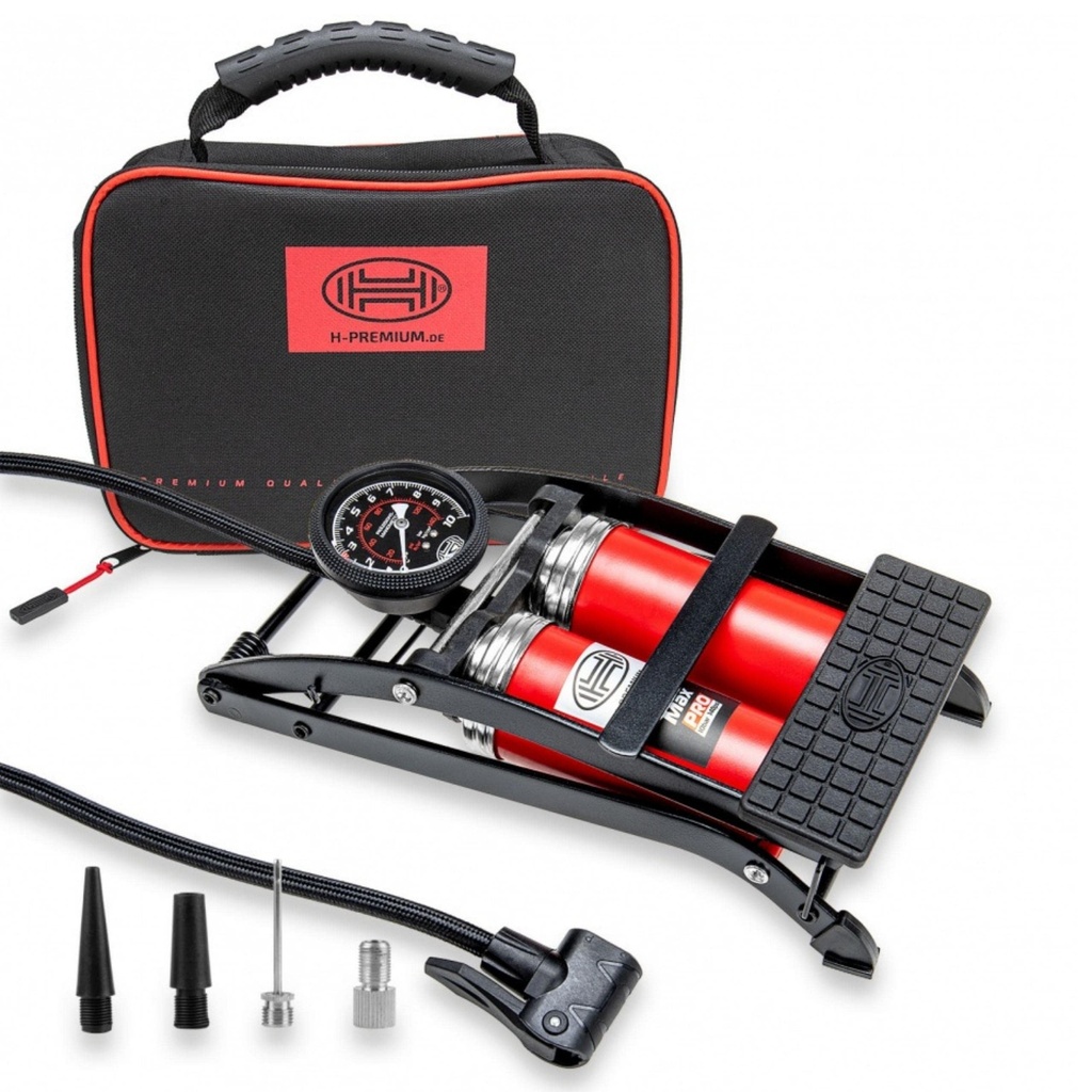 HEYNER Premium Double Barrel Foot Air Pump With Manometer 10 Bar 140PSI PedalmaxÃ¢Â€Â¦ 2250