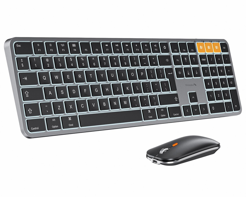 ProtoArc KM100-A Backlit Keyboard and Mouse for Mac, UK Layout, Full Size