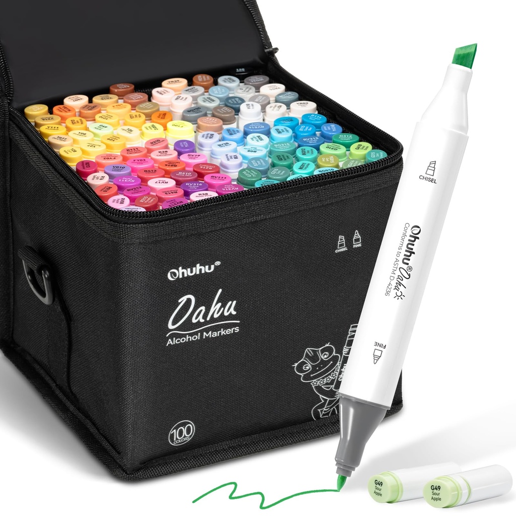 Ohuhu Colouring Pens 200 Chisel & Fine Alcohol-based Art Set