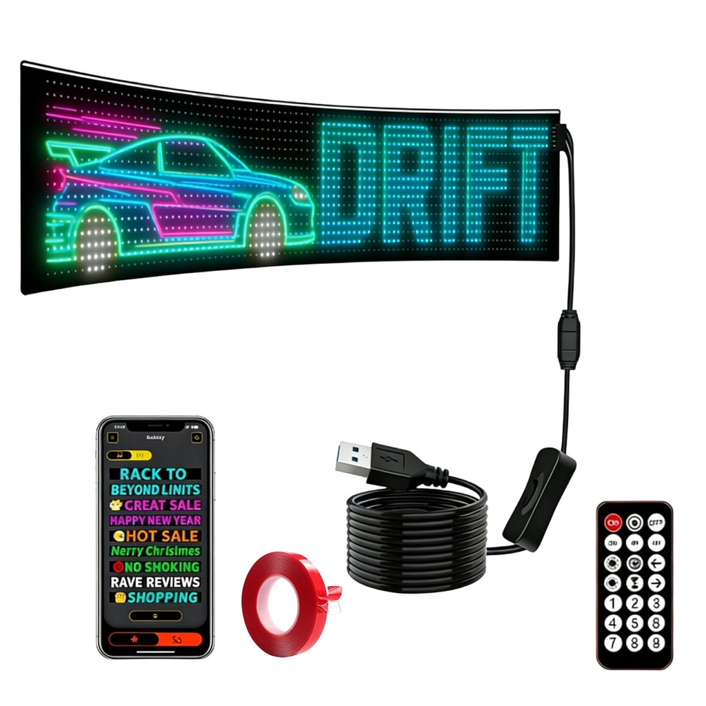 89.8x19.2cm USB Scrolling LED Sign, Large Flexible Programmable LED Display