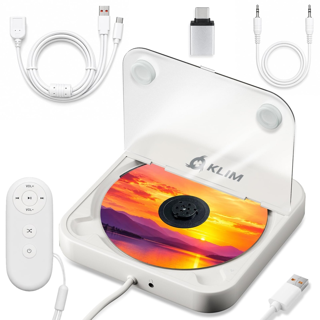 KLIM CD Player for Car Ã¢Â€Â“ Portable USB, External CD Drive for Car, Anti-Skip, Plug & Pl