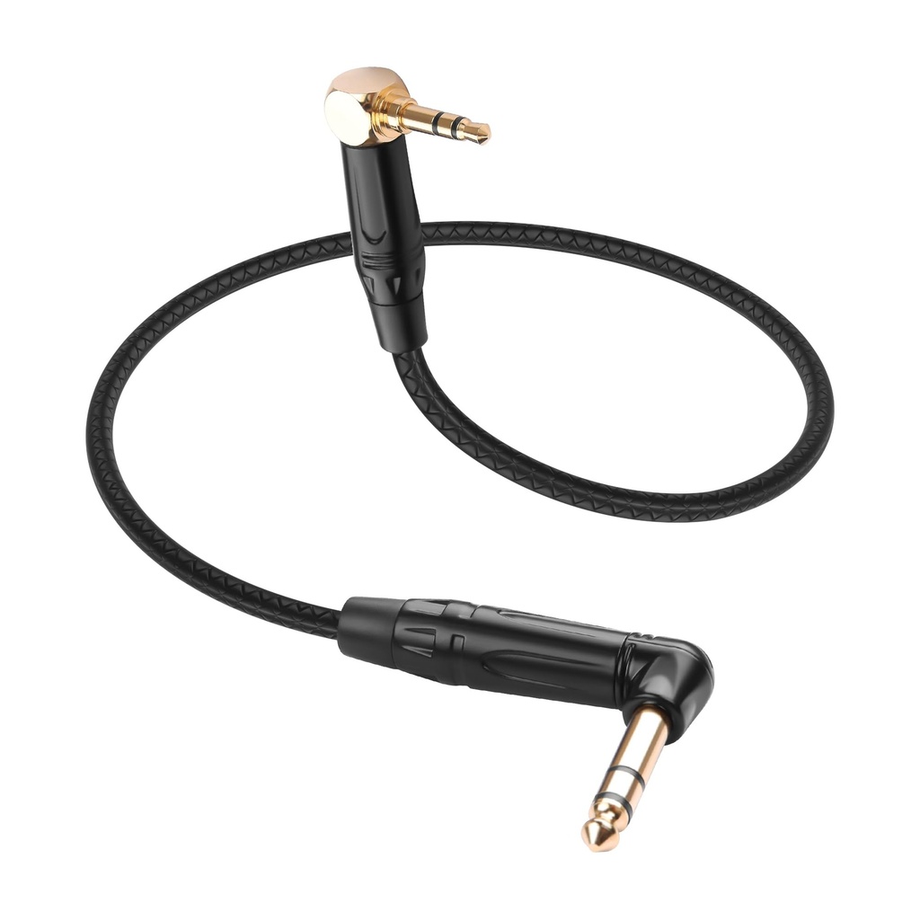 3.5mm TRS Stereo Right Angle Male to 6.35mm TRS Stereo Right Angle Male Audio Cable,0.3M/1F