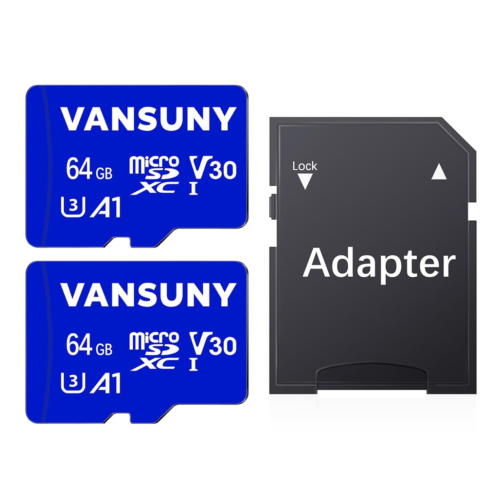 Vansuny 64GB Micro SD Card, 2 Pack MicroSDXC Memory Card with A1 Class10 U3 V30 Full HD Vid