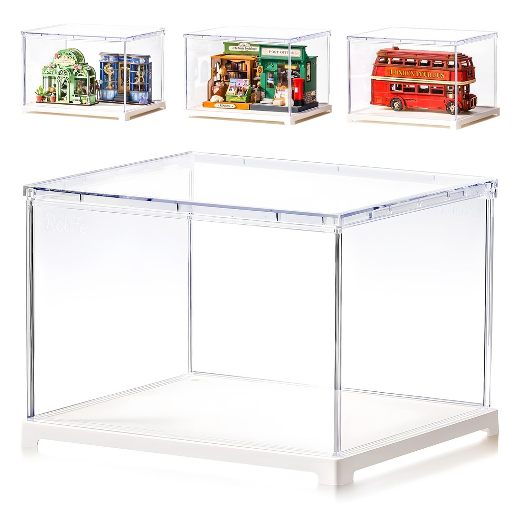 Rolife Acrylic Display Case DF04L - Dustproof Display Box with Front Door & Cable Port, 8.7