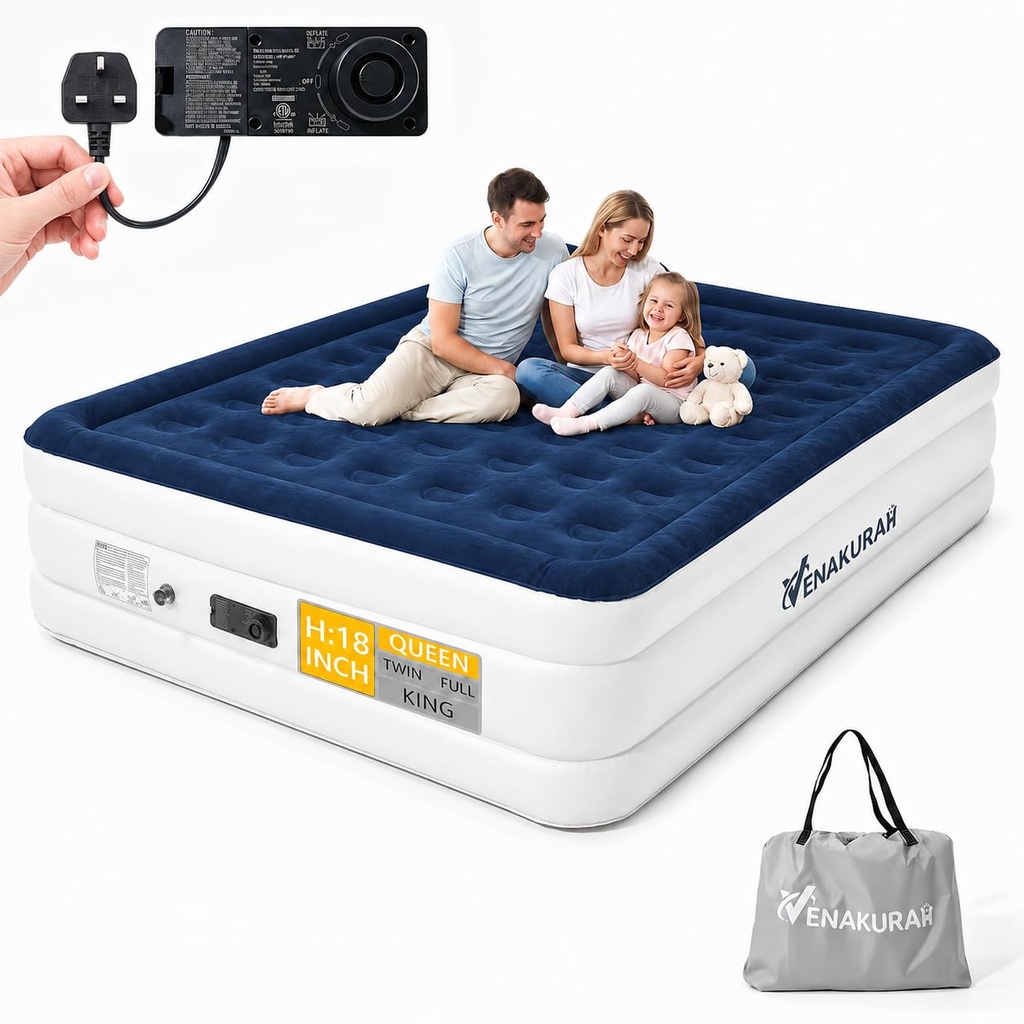 King Size Airbed, Inflatable Mattress, Air bed with Built-in Pump, 203 x 152 x 46cm, Blow U
