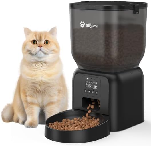 Olfjurk 4L Automatic Cat Feeder, Non-WiFi Programmable Dry Food Dispenser 1-6 Meals, Dual P