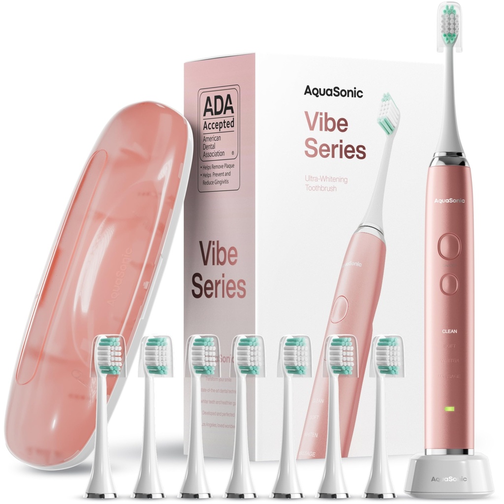 Aquasonic Vibe Series Ultra-Whitening Electric Toothbrush | ADA Accepted Toothbrush, 8 Brus