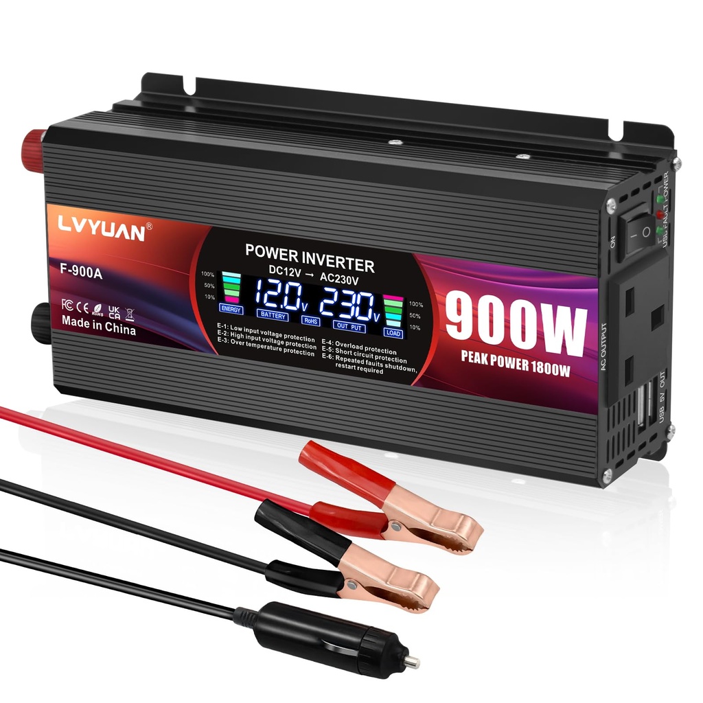 LVYUAN Inverter 12V 240V 900W Car Converter 2000W Peak