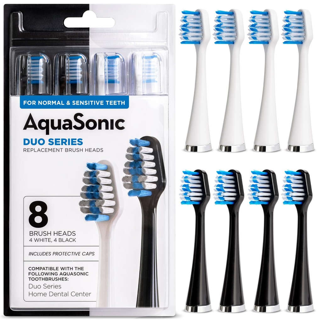 AquaSonic Genuine Duo Series Toothbrush Head Replacement Brush Heads for Normal & Sensitive