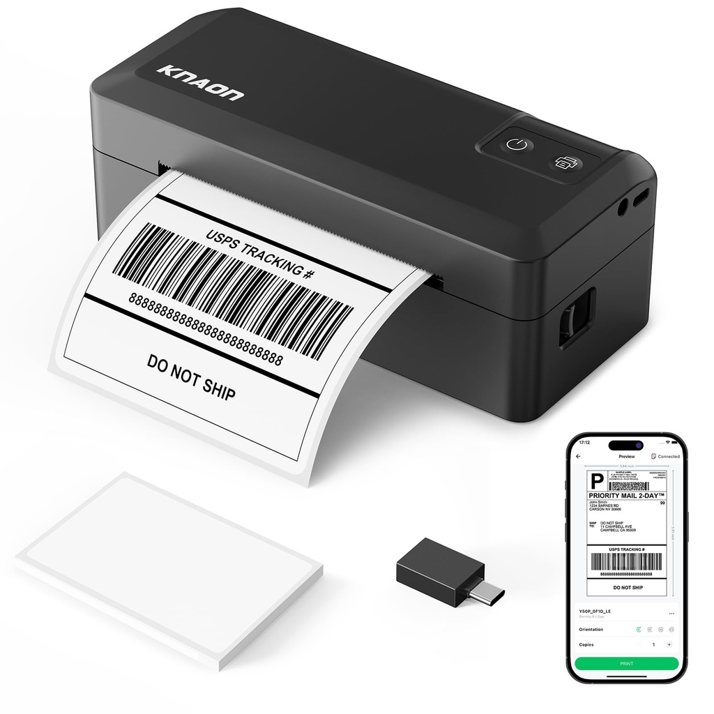 KNAON Label Printer Bluetooth, 4x6 Thermal Printer, Black