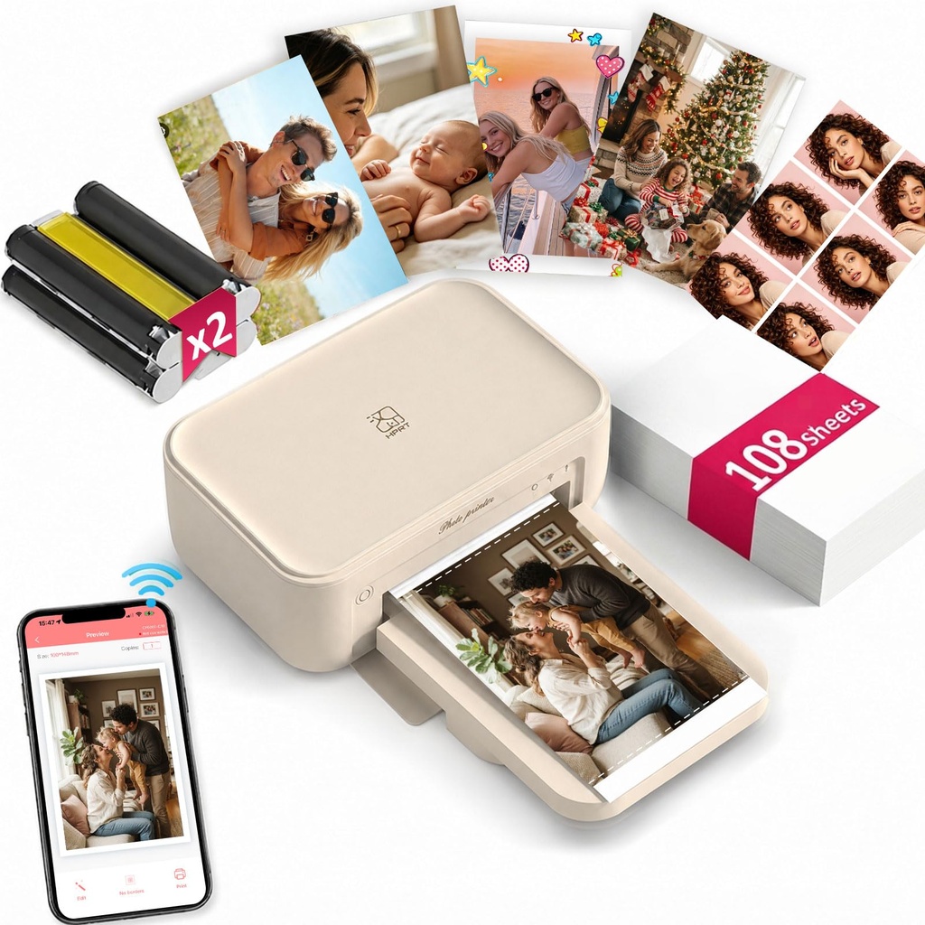 iDPRT CP4100 4x6 Photo Printer with 108 Sheets & 2 Cartridges, Full Color