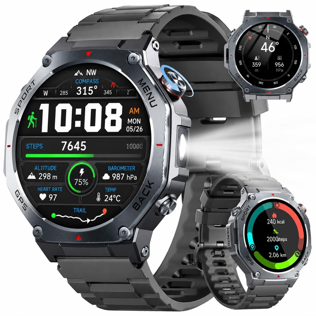 Smart Watch for Men, 1.43" AMOLED Military Smart Watch Make Calls, Black