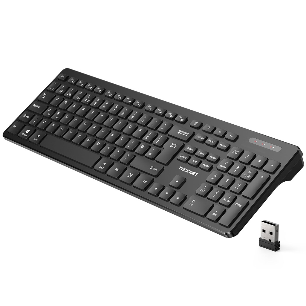 TECKNET Wireless Keyboard with Bluetooth & 2.4G USB for 3 Devices(Black)