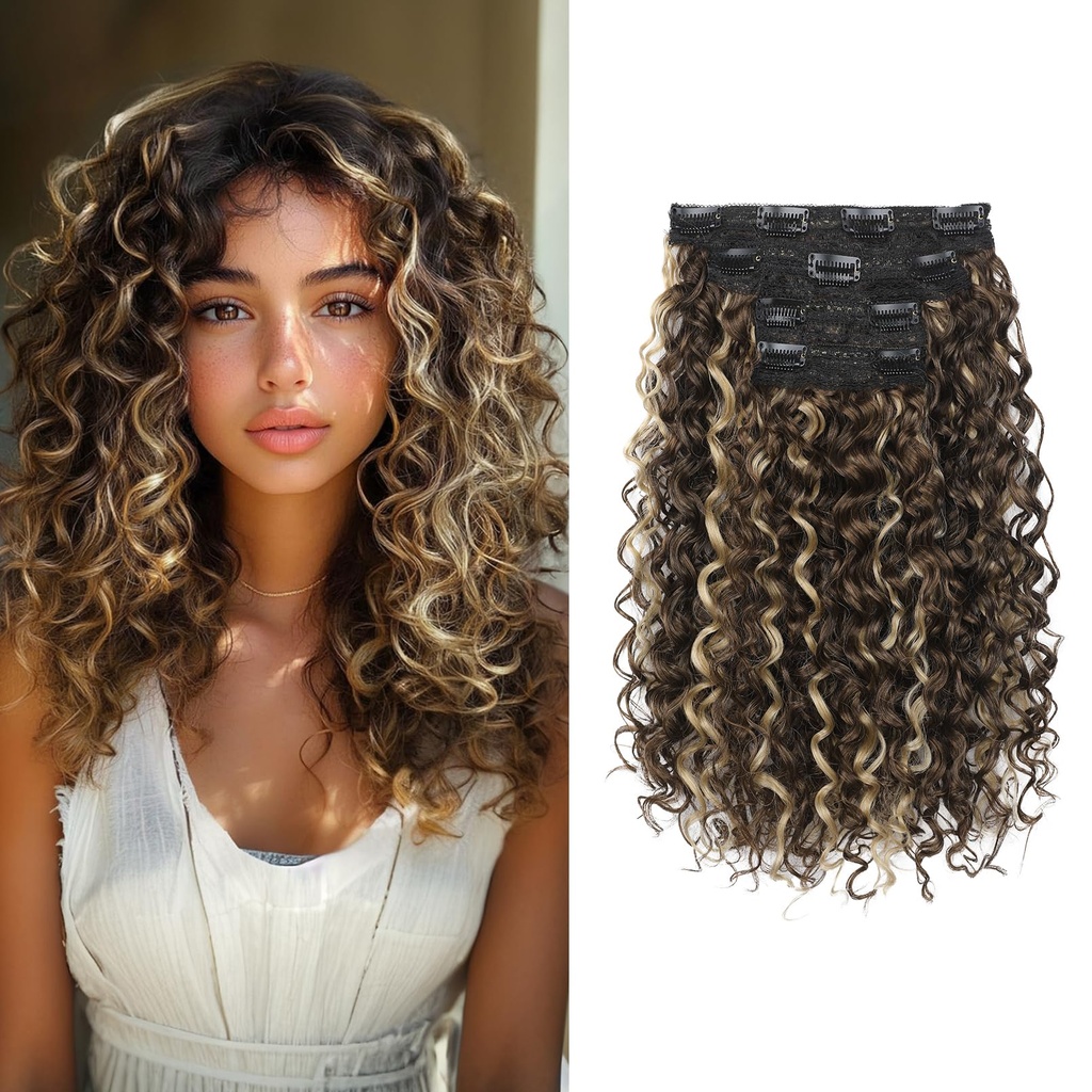 FLUFYMOOZ 4PC Clip in Hair Extensions, 14 Inch 100Ã¯Â¼Â… Pure Protein Silk Short Hairpiece