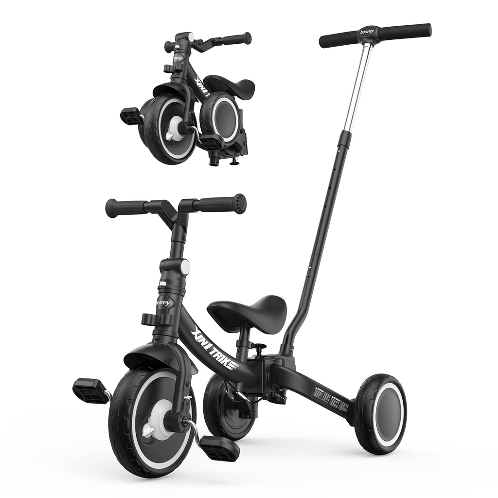besrey 5-in-1 Toddler Tricycle with 5-Height Parent Steering Push Handle for 1-5 Years Old,