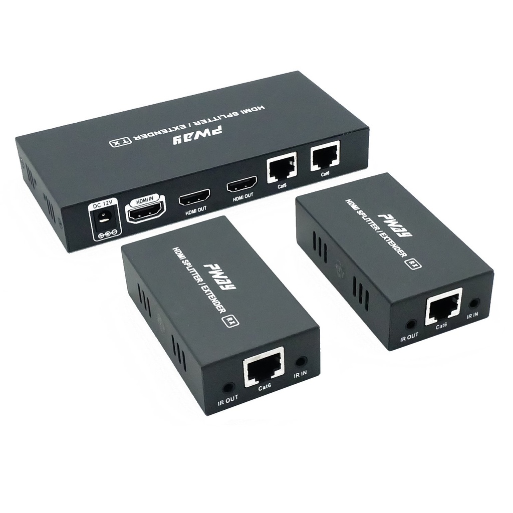 PW-HTS0102IR(POC) HDMI Splitter Extender 1X2 Port Over Cat5e/Cat6 Ethernet Cable With IR Re