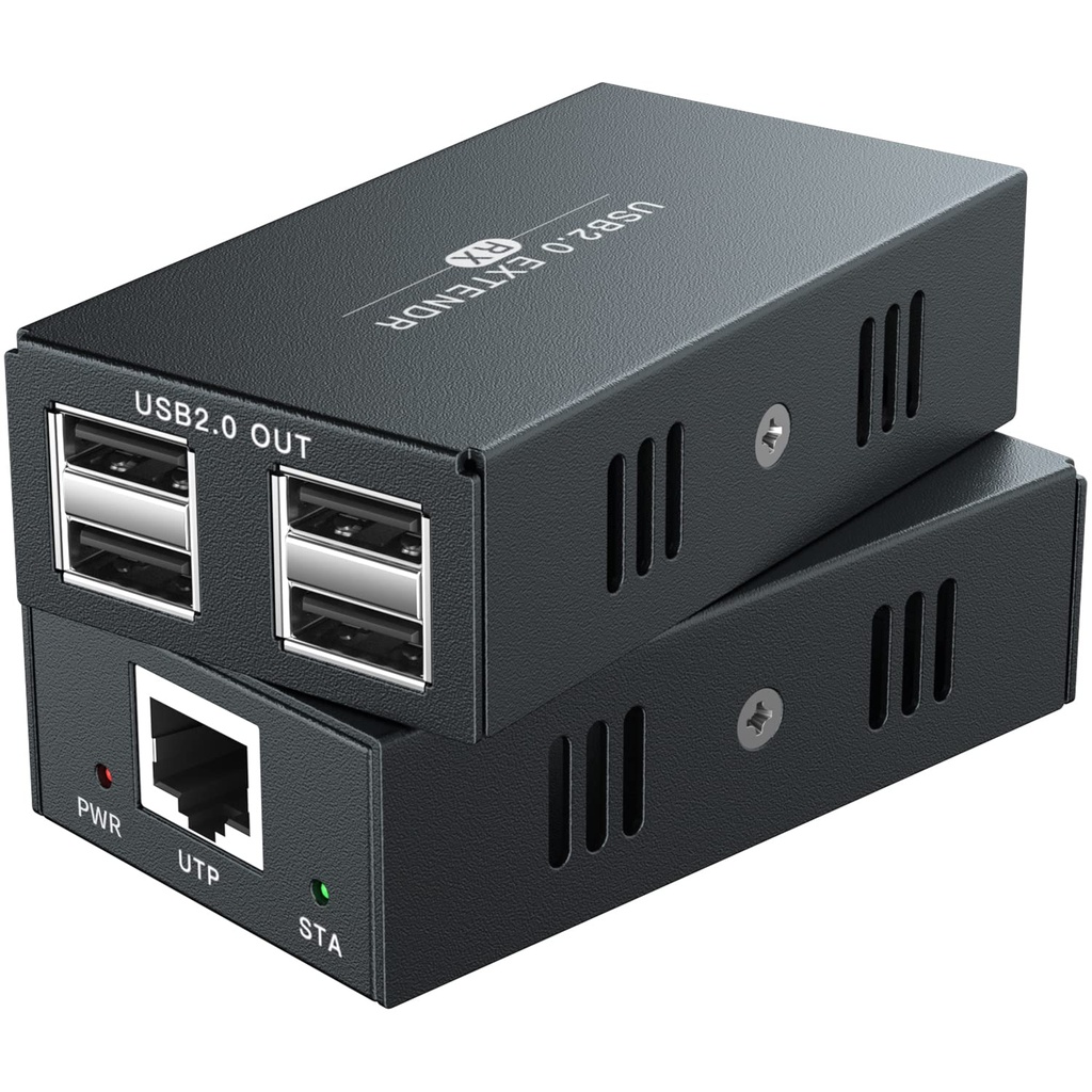 USB Extender 4 USB2.0 Over Ethernet 165ft Cat5e/6/7 USB Hub No Driver for Webcam, Printer,