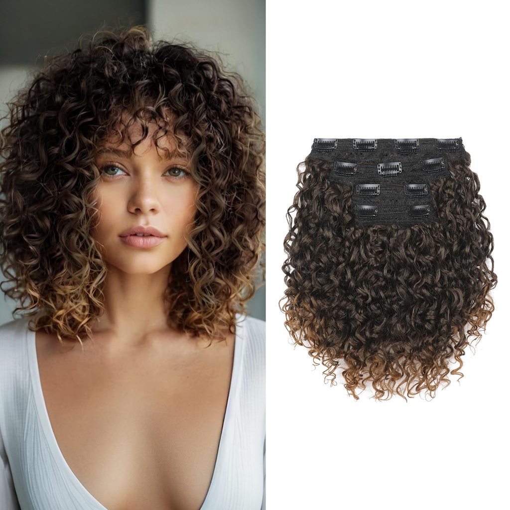 FLUFYMOOZ 4PC Clip in Hair Extensions, 10 Inch 100Ã¯Â¼Â… Pure Protein Silk Short Hairpiece