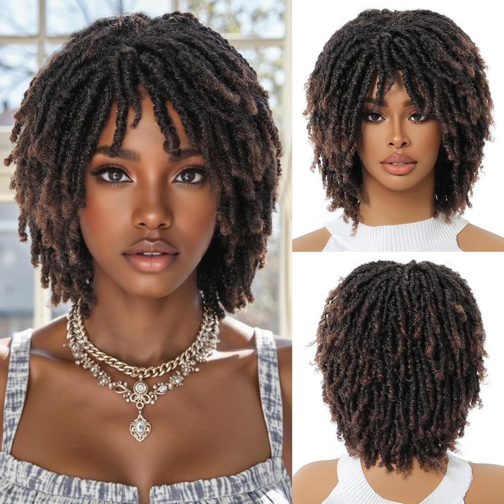 Creamily 12 Inch Short Curly Big Afro Braided Dreadlock Wigs for Black Women and Men, Black