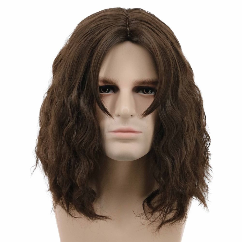 Karlery Men Fluffy Short Curly Brown Wig Halloween Cosplay Anime