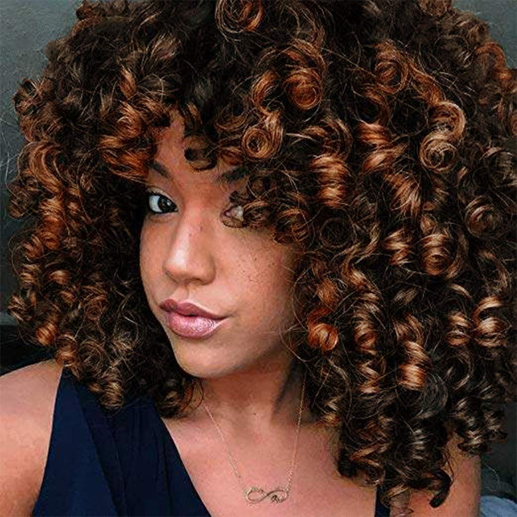 ColorfulPanda Short Curly Hair Wigs for Black Women Brown Mixed Blonde Color Afro Kinky Cur