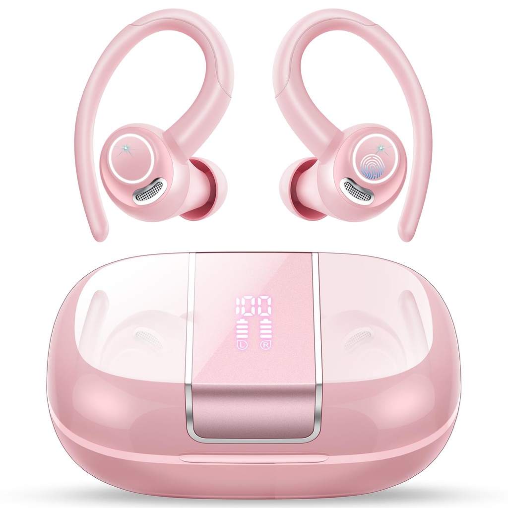 Sport Wireless Earbuds, 48H Bluetooth 5.3 Headphones with Earhooks, ENC Mic