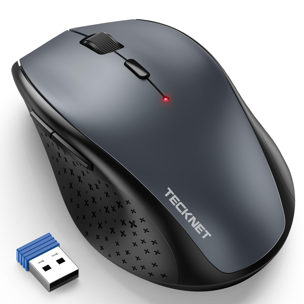 TECKNET Wireless Mouse for Laptop, 4800 DPI Optical Computer Mice, Grey