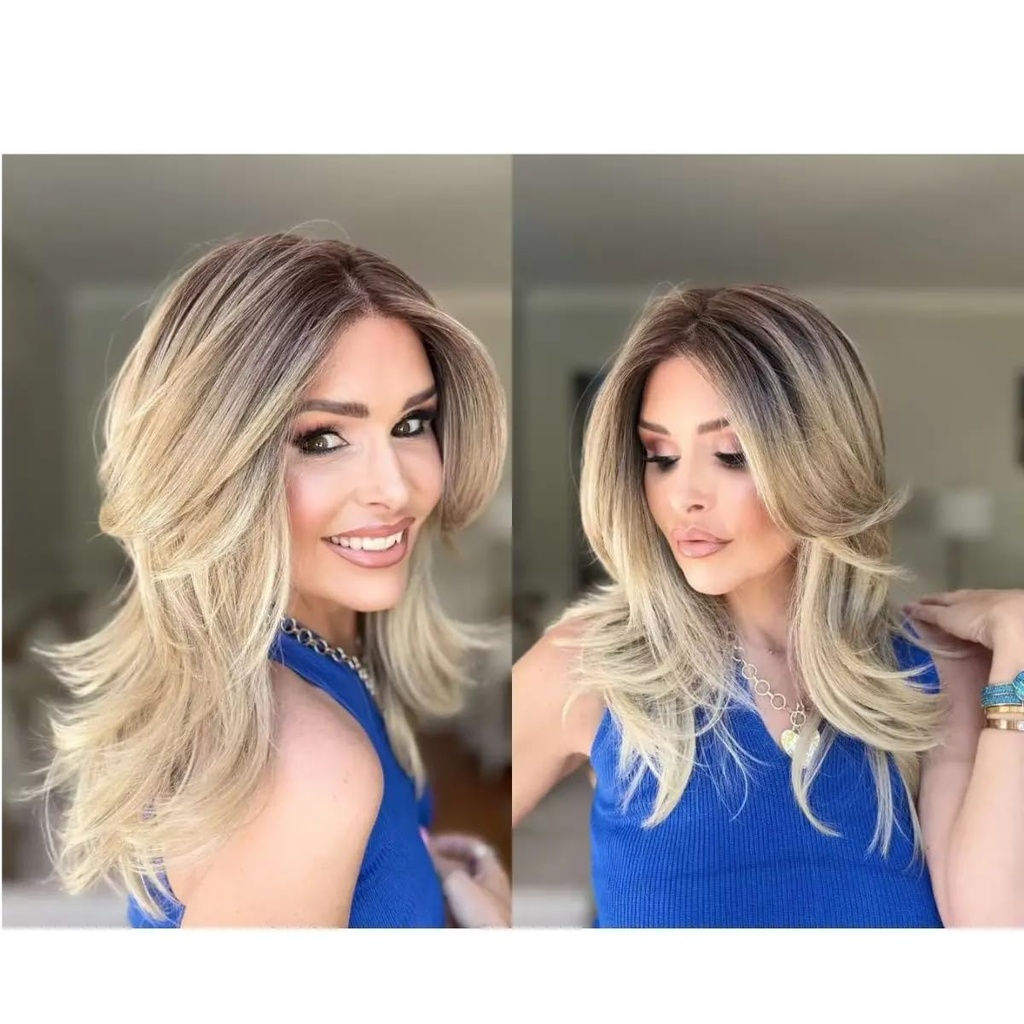 STYLE ICON 16 Inch Blonde Medium Layered Hair Wigs for Women HD Lace Front Synthetic Wigs w