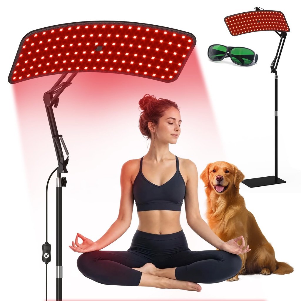 Red Light Lamp for Face & Body, 126 LED Curved Light Panel with 660nm 850nm 940nm Light