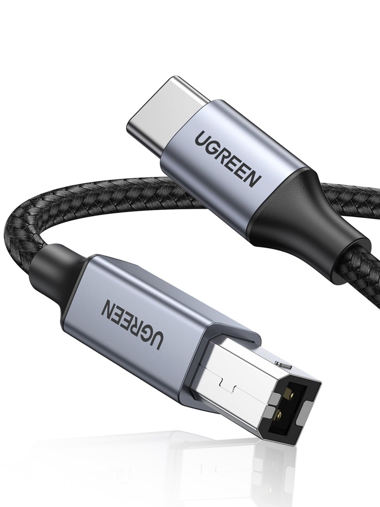 UGREEN USB B Printer Cable 2.0 Braided for MacBook, MIDI, HP Printer 2M