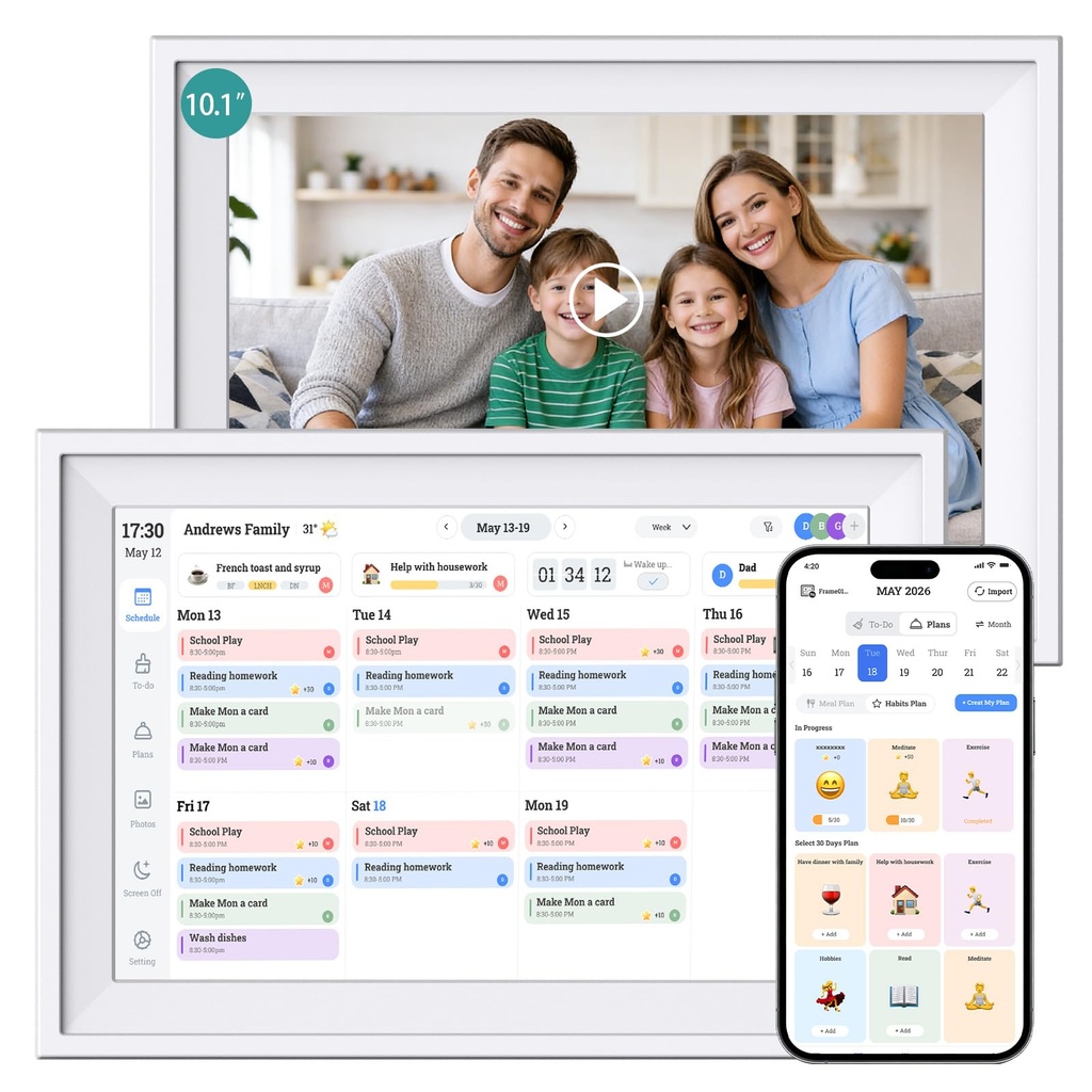 Ascrecem Digital Calendar 10.1 inch Smart Electronic Calendar for Family Chore Chart Cookin
