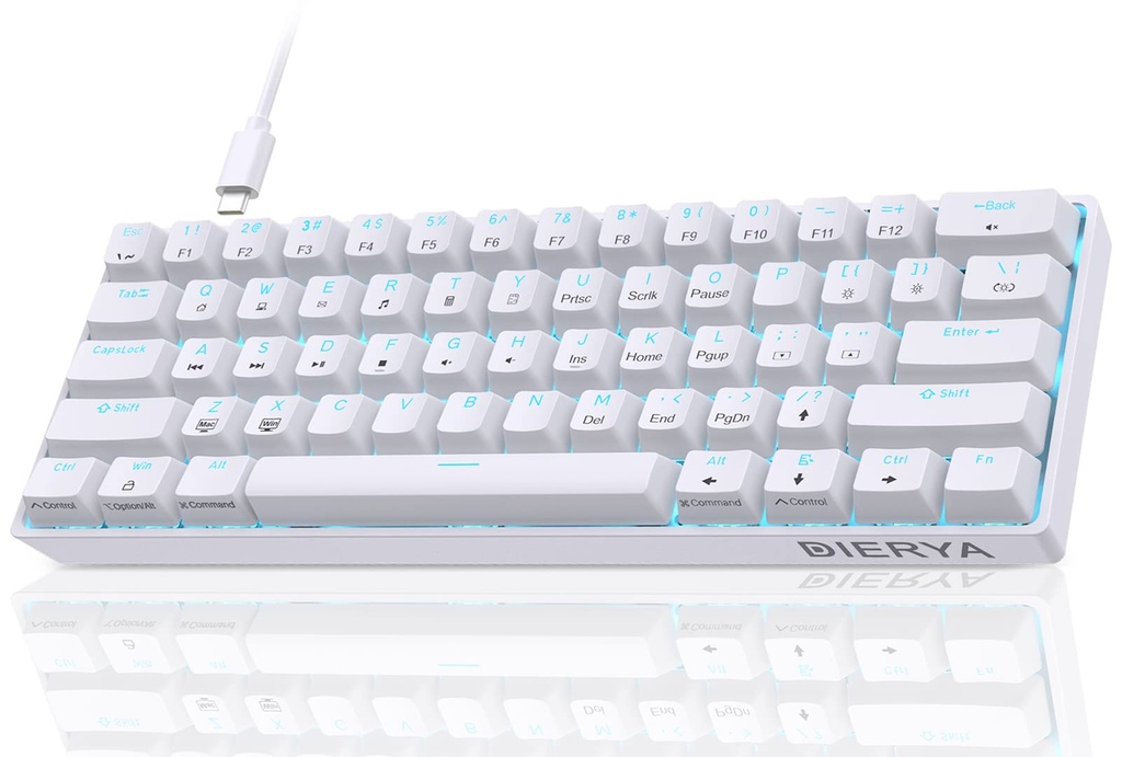 Dierya DK61SE 60% Gaming Keyboard, Wired, US QWERTY, Blue Switches, White